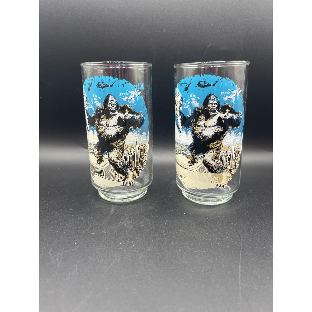 Vintage 1976 King Kong Coca-Cola Glasses Twin Towers Movie Promo Set of 2